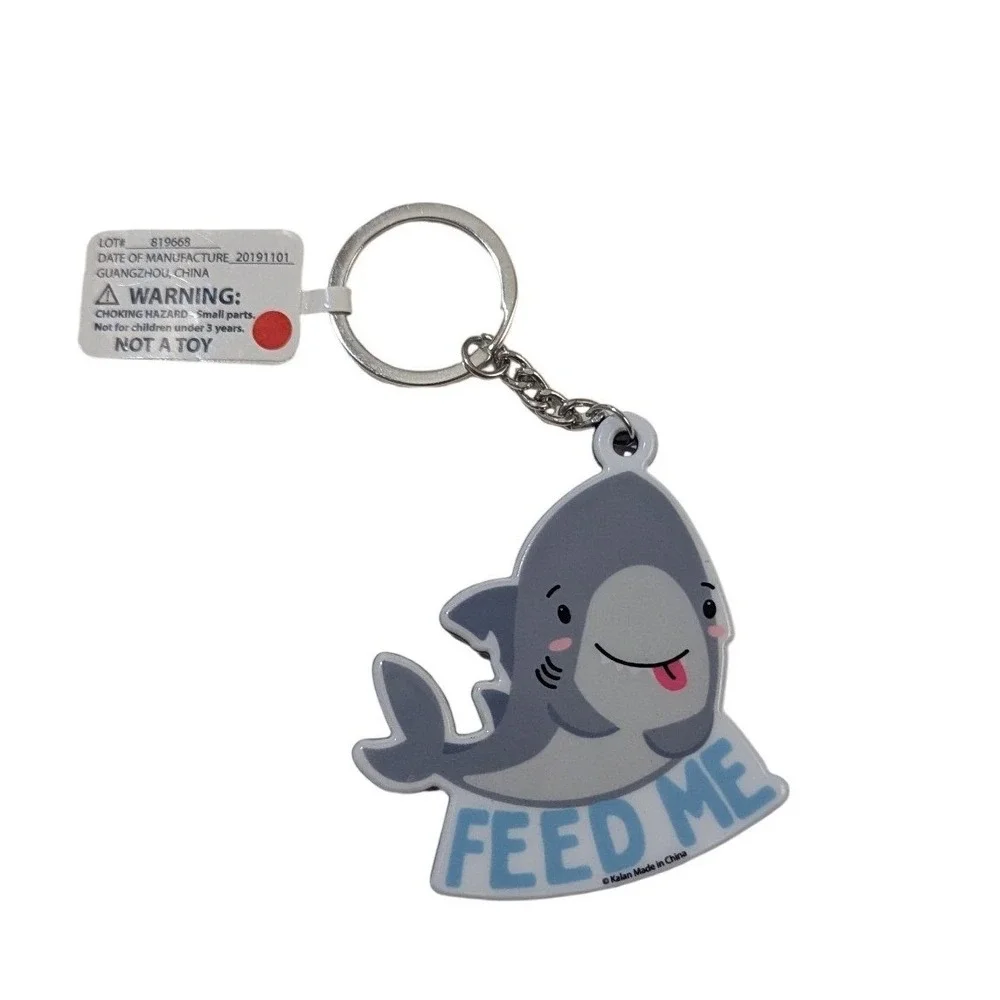 Kalan Feed Me Shark Keychain Gray Blue Acrylic Ocean Animal Bag Tag New
